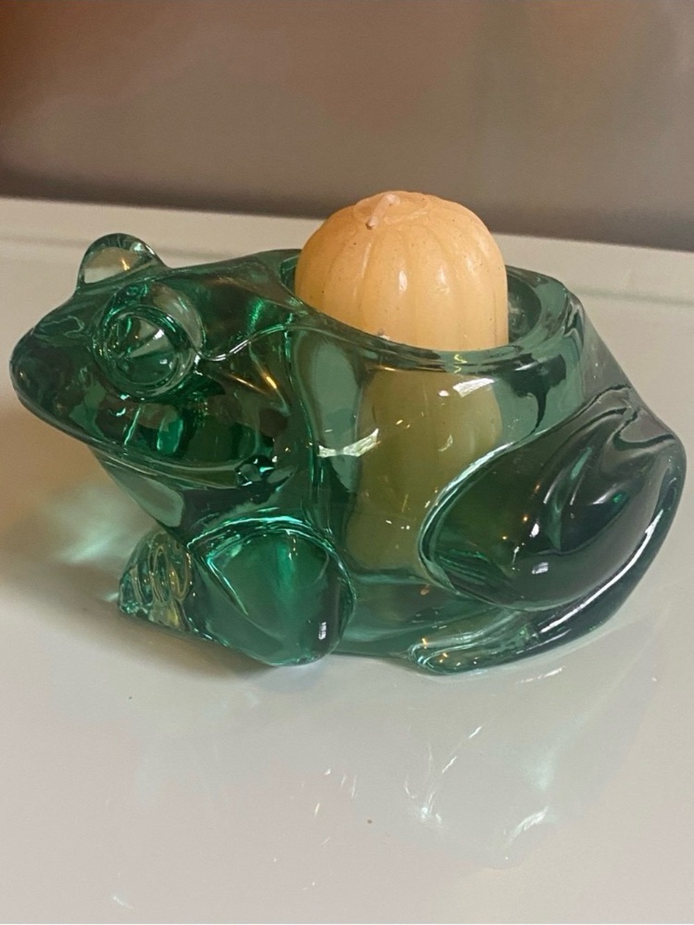 Emerald Glass Frog Votive Holder - Unbranded